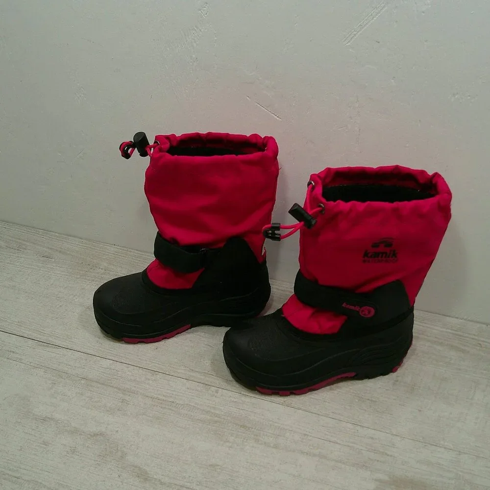 Kamik Fuchsia Black Waterproof Kids' Waterbug Winter Boot | Snow Boot Size 12
